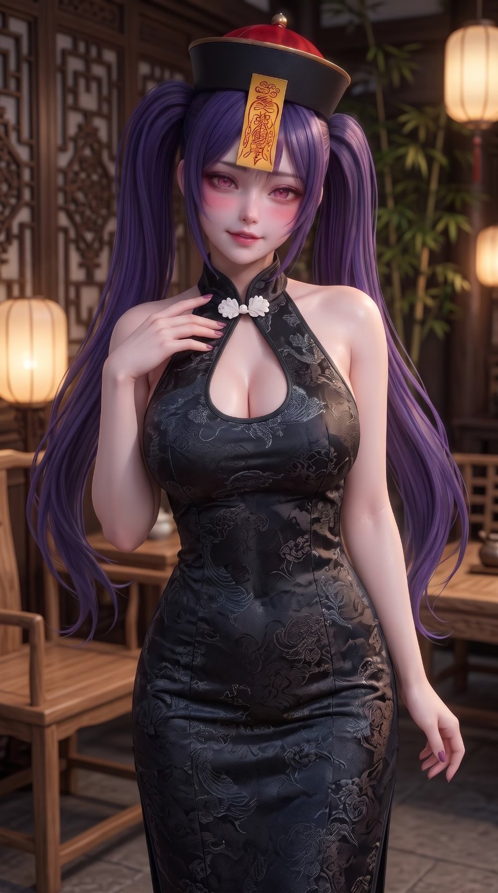 V22 黑提花旗袍 · 盘扣